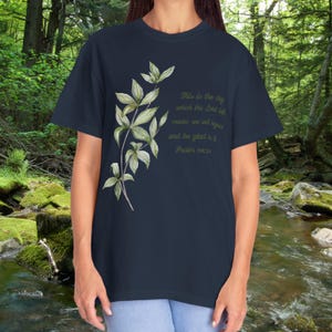 Comfort Colors T-shirt with Greenery and Bible Verse Psalm 118:24, Christian Tee, Inspirational Shirt, Nature Lover Gift, Religious