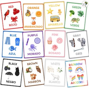 12 Spanish Colors Posters | English Spanish Printable | Watercolor Posters | Learn Spanish | Worksheets for Kids | Bilingual | ESL |  Kids