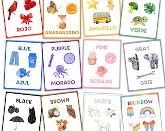 12 Spanish Colors Posters | English Spanish Printable | Watercolor Posters | Learn Spanish | Worksheets for Kids | Bilingual | ESL |  Kids