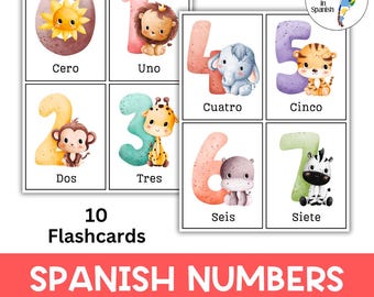 10 schede didattiche sui numeri in spagnolo / Inglese Spagnolo Stampabile / Acquerello / Impara lo spagnolo / Schede didattiche per bambini / Bilingue / ESL / Per bambini