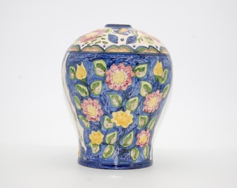 Pied de lampe vintage en céramique portugaise Pirraça Redondo – bleu d’art populaire de l’Alentejo peint à la main