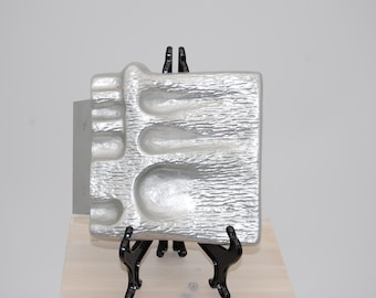 Poignée de porte d'entrée en aluminium de style brutaliste, poignée de porte en relief vintage années 70, argent