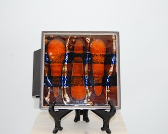 Poignée de porte d'entrée vintage en céramique, style années 70, marron, orange, bleu, motif lave épaisse