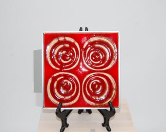 Nouveau - Poignée de porte d'entrée vintage, style années 70, en céramique, décor en spirale rouge, produit rétro neuf