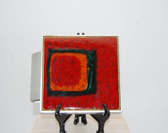 Poignée de porte d'entrée vintage en céramique, années 70, rouge/orange, style milieu du siècle/ère spatiale