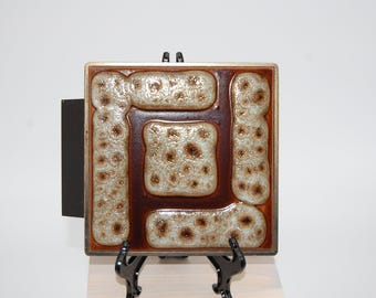 70s ceramic wall object, brown beige relief, Fat Lava style