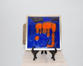 Poignée de porte d'entrée vintage, style années 70, en céramique, bleue et orange, couleur lave épaisse