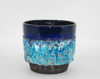 Pot de fleurs XL Fat Lava années 70 • Pot en céramique bleu turquoise • Allemagne de l'Ouest milieu du XXe siècle
