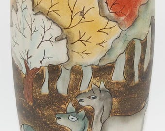 Vase Art Nouveau français vers 1900 – Motif forestier Art Nouveau avec cerf