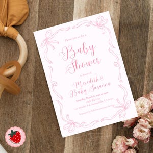Dainty Pink Bow Baby Shower Invitation, Baby Sprinkle