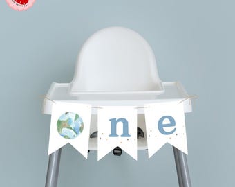 Banderín para trona de cumpleaños con el primer viaje alrededor del sol, banderines para trona