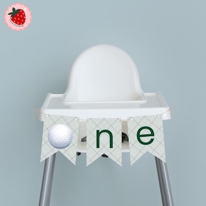 Hole-In-One Birthday High Chair Banner, Bunting, Let&#39;s Par-Tee, Golf First Birthday