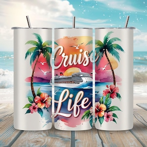 Cruise Life 20 oz Tumbler Wrap PNG Sublimation Design for Vacation Drinkware Digital File for Cruising Crafters and DIY Makers