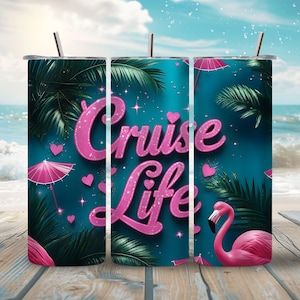 Cruise Life Tumbler Wrap, Vacation Tumbler, Nautical Sublimation PNG, Beach Drinkware Design, Digital Craft File, 20 oz Wrap