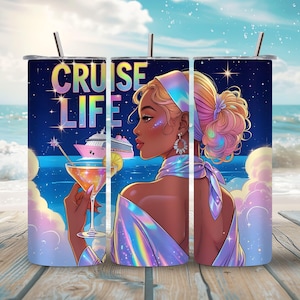 Vacation Cruise Tumbler Wrap PNG 20 oz Sublimation Design Cruise Life Theme for Drinkware DIY Digital File for Crafters and Businesses