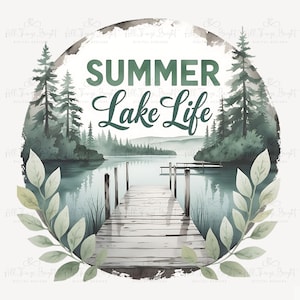 Summer Lake Life PNG Retro Sublimation Design for Shirts Spring Outdoors Camping Vibes High Resolution Digital Download for Crafters