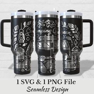 40 oz Tumbler Wrap SVG PNG Camping Queen Design with Camper Van for Laser Engraving Outdoor Theme Wrap for Custom Tumbler Creations