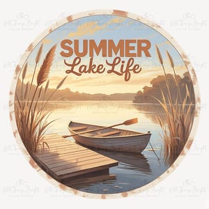 Retro Summer Sublimation Design PNG Lake Life Vibes Digital File for Apparel Spring Camping Outdoors Aesthetic Lake House Craft Design