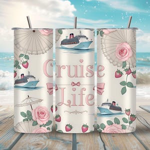 Cruise Life Vacation Tumbler Wrap, Nautical Sublimation PNG, Beach Travel Design, Digital Download for 20oz Drinkware, DIY Craft Project