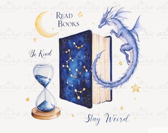 Read Books Be Kind Stay Weird PNG Shirt Design, Celestial Bookish Tee Digital Download, Celestial Book Lover Sublimation File, 300DPI