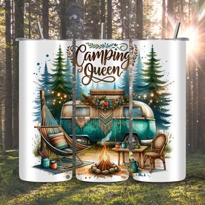 Adventure Camping Queen Tumbler Wrap Digital 20 oz Camper Sublimation Tumbler Design Outdoor Camping Lover Camper Van Digital Design File