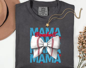 Baseball Mama T-Shirt | Comfort Colors | Coquette Bow | Perfect Gift for Sports Moms| Soft Cotton Tee | Game Day Wear | Unique Fan Apparel