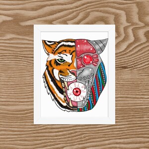 Cyborg Tiger Digital Download 8X10 Sci-Fi Animal Hand-Drawn Printable Wall Art