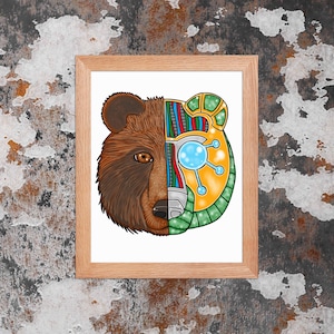 Cyborg Bear Digital Download 8X10 Sci-Fi Animal Printable Art