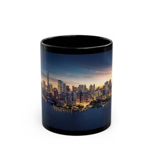 Manhattan NYC Black Mug, 11oz 15oz Ceramic Mug, Urban Cityscape