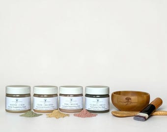 Clay Mask + Bamboo Mixing Set Bundle | Clarify, Brighten, Soothe, or Firm | Holistic Natural Skincare