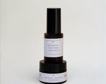 Nourish + Restore Cleansing Oil & Facial Polish Set • Barrier Repair Mature, Dry, Aging Skin | Sensitive Skin Skincare