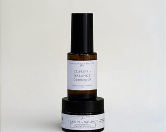 Balance + Refine Cleansing Oil + Facial Polish Duo • Natural Exfoliating Skincare • Botanical Cleanser + Scrub • Clarify + Balance