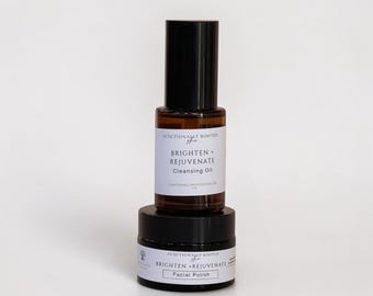 Brighten + Rejuvenate Cleansing Oil + Facial Polish Duo • Dull, Discolored Skin | Botanical Exfoliating Skincare