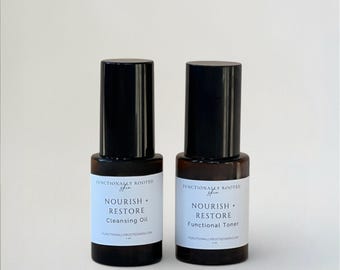 Nourish + Restore Cleansing Oil and Facial Toner Set • Barrier Repair for Dehydrated, Mature, Sensitive Skin