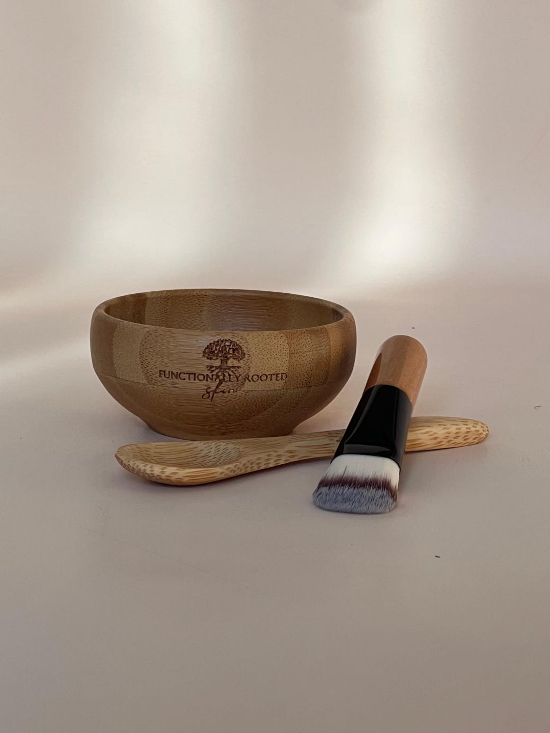 Clay Mask Bamboo Bowl Mixing Set • Bowl + Brush + Spoon • Natural Skincare Tools • Sustainable Skincare • Functionally Rooted Skin