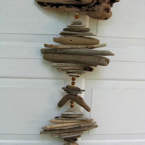 Driftwood Mobile With Amber Beads and Holey Rock - DC915