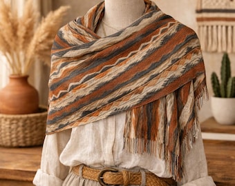 Ralph Lauren Shawl Wrap Scarf Fringed Feather Native American