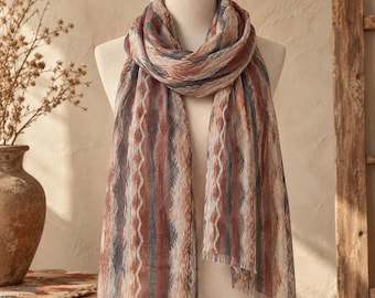 Southwestern Boho Scarf Shawl - Lightweight Neck Wrap | Heritage Inspired Pattern Art