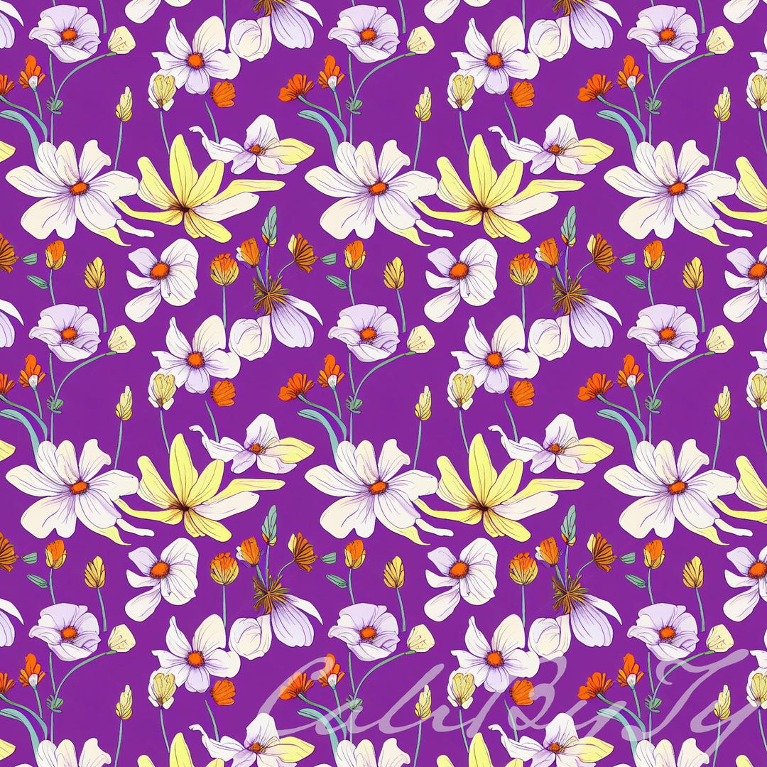 Purple Floral Seamless Digital Art Pattern, Repeatable Pattern ...