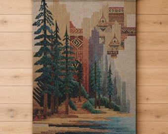 Timber Canyon Woven Tapestry Wall Hanging | Rustic Cabin Decor | Geometric Forest Textile Wall Art