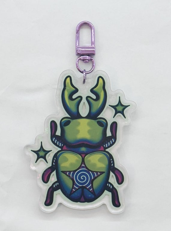 Stag Beetle Acrylic Keychain, Cute Beetle Keychain, Cute Bug Keychain