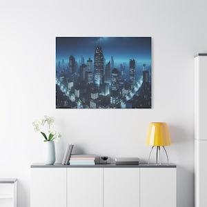 Canvas Print, beautiful night city skyline, Wall Art, Home Decor, Urban Landscape Office Decor, Night Skyline Picture
