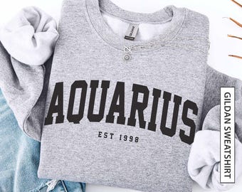 Custom Aquarius Sweatshirt Gift for Aquarius Star Sign Sweater Personalized Est Birth Year Shirt Zodiac Astrology Horoscope Sweatshirt