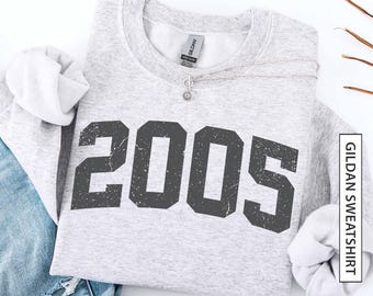 Sudadera personalizada con el año de nacimiento para el 21 cumpleaños. Regalo de cumpleaños personalizado. Sudadera de cumpleaños 2005 Gildan.