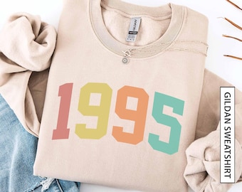 Sudadera personalizada con el año de nacimiento, regalo de cumpleaños personalizado, sudadera con letras pastel multicolor, sudadera Gildan