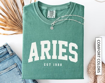 Custom Aries Shirt Gift for Aries Star Sign TShirt Personalized Est Birth Year Tee Zodiac Astrology Horoscope Comfort Colors T-Shirt