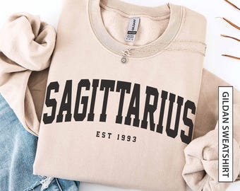 Sudadera personalizada de Sagitario, regalo para el signo zodiacal Sagitario, suéter personalizado, año de nacimiento estimado, sudadera con horóscopo y astrología del zodiaco