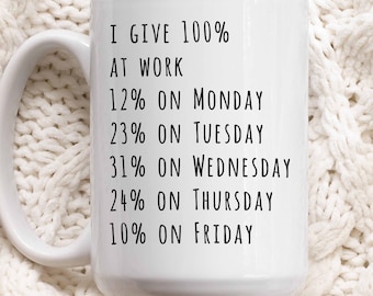 Funny Work Humor Mug Gift for Coworker Work Bestie Staff Appreciation Gift I Give 100% at Work Ceramic Mug 11 oz, 15 oz