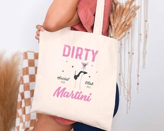 Dirty Martini Social Club Tote Retro Art Deco Style Girls Night Shirt Bar Crawl Boozy Graphic Tote Gift Bag Sexy Heel Cotton Canvas Tote Bag