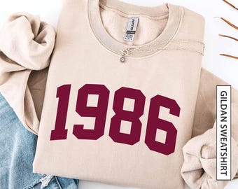 Sudadera personalizada con el año de nacimiento para el 40 cumpleaños, regalo de cumpleaños personalizado, sudadera de cumpleaños, viaje de fin de semana de chicas, 1986, sudadera Gildan